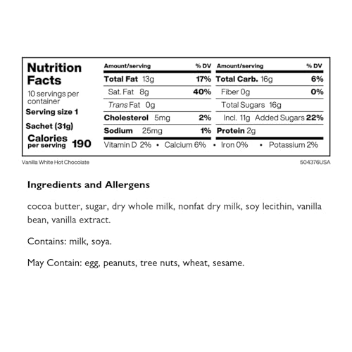 Image of Hotel Chocolat Hot Chocolate Mix - White Vanilla Drinking Chocolate with More Cacao, Less Sugar, 10 Servings, Gourmet Cocoa