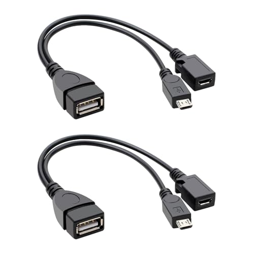 2 Piezas Adaptador Micro USB a USB, Cable OTG Adaptador 2 en 1 con Cable de Alimentación y Datos para Fire TV Stick PlayStation Chromecast Raspberry Pi Zero Android Teclado Disco Duro Mandos Consolas