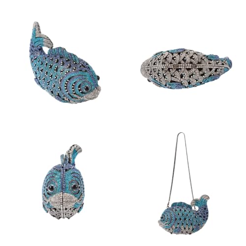 Image of Women Mini Fish Clutch Luxury Rhinestones Purse Sparkling Banquet Handbag Wedding Party Clutch Bag