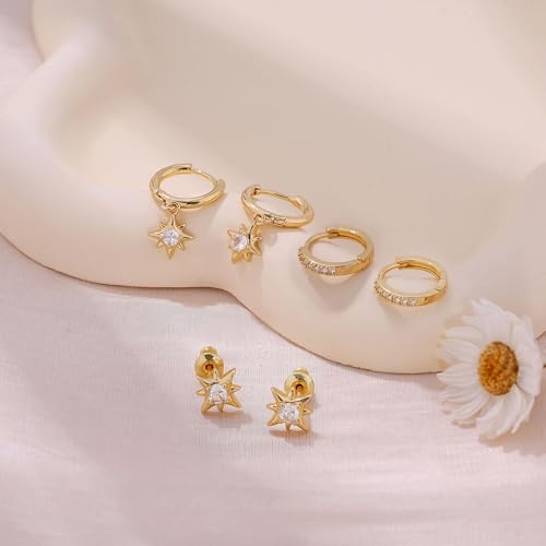 Image of Gold Earrings for Women, 14k Gold Plated Dangle Huggie Earrings for Women Trendy Dainty Gold Hoop Earring Stacks Hypoallergenic Pearl Chain Drop Cartilage Earring Fashion Womens Jewelry