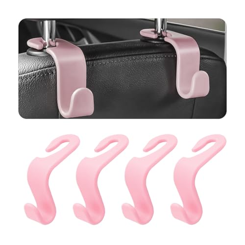 Image of 4PCS Car Back Seat Headrest Hooks, Rear Car Seat Storage Headrest Hanger Holder Hooks Organizer, Universal Auto Interior Accessories for Bag Purse Handbag Cloth Coats Grocery (Light Pink)