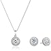 Sterling Silver Round Cut Cubic Zirconia Halo Earrings and Pendant Necklace Jewelry Set, 18"