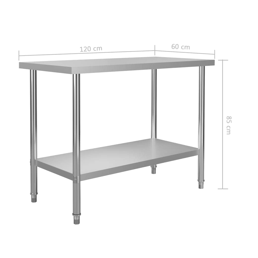 vidaXL Tavolo da Lavoro Cucina con Mensola Scaffale Ripiano Banco Credenza Buffet Dispensa Scaffalatura Bancone Cucina Mobile in Acciaio Inox