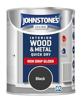 Johnstone's - Wood & Metal Paint - Gloss Finish - Black - 750ml - Water Based - Non Drip & Quick Drying - Radiator Paint - Low Odour - Dry in 1-2 Hours - 8m2 Coverage per Litre