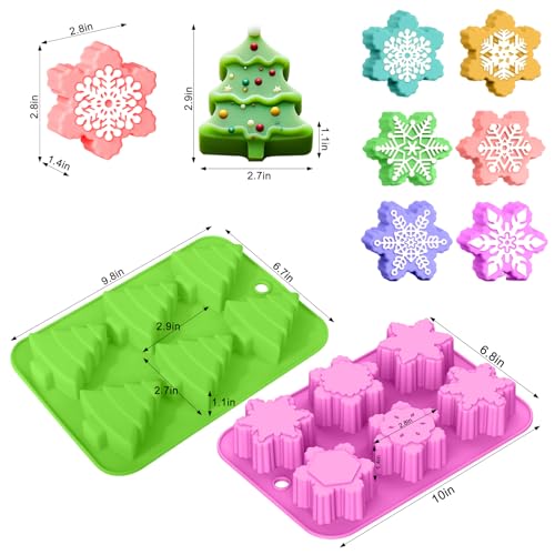 BUSOHA Christmas Silicone Soap Molds - 2PCS Xmas Soap Candle Mold Set 3D Tree Snowflake Molds for DIY Craft Home Gifts for Soap Candles Cake Biscuit Chocolate Ice Cube