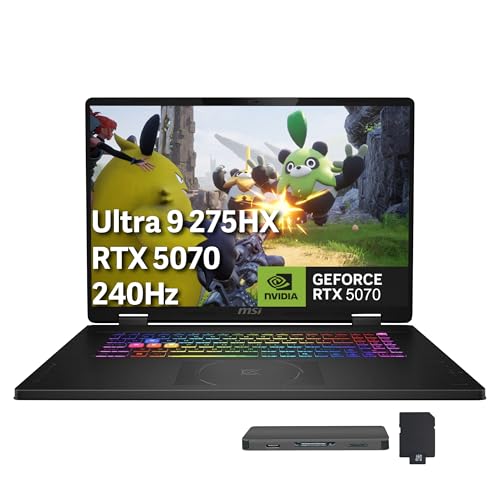 Image of msi Crosshair 18 HX AI 18 inch QHD+ 240Hz Gaming Laptop, Intel Ultra 9 275HX, NVIDIA RTX 5070 8GB GDDR7, 32GB DDR5, 2TB Storage (1TB SSD+1TB Docking Station), RGB Backlit Keyboard, Win 11 Pro, Black