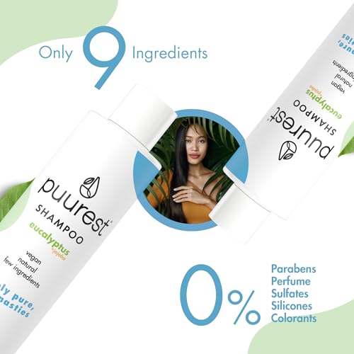 Puurest Shampoo ohne sulfate parabene und silikone, ohne alkohol, ohne salz - natural & vegan - sulfatfreies, parfümfrei - mit Eukalyptusöl & Jojobaöl, 250ml