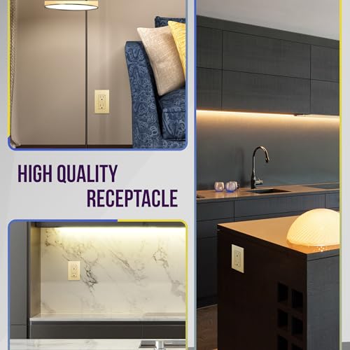 Image of ENERLITES Elite Series Decorator Receptacle Outlet Child Safe Tamper-Resistant, Self-Grounding, Residential Grade, 15A 125V, UL Listed, Wall Plate Included, 61501-TR-GDWP, Gold
