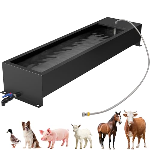 Domivans Animal Drinking Water Bowl - 12 Gal Stainless Steel Livestock Water Trough with Drain Hole Automatic Waterer Filling Feeder for Cattle Pigs Sheep Horses Dogs 47.2*12.4*5.3