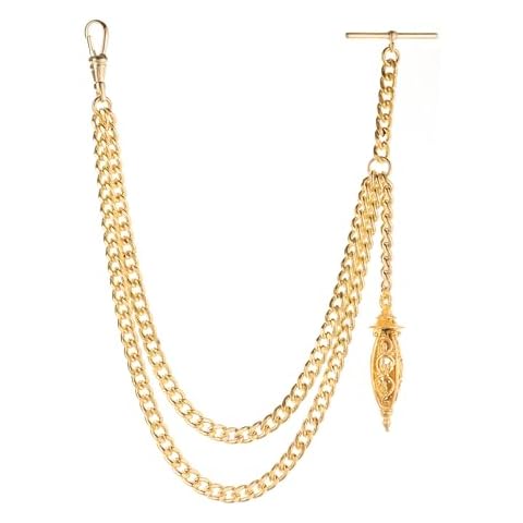 Holy Sins Jewellery Handmade in the UK Gold Colour Albert Pocket Watch Chain With Hollow Pendant, Gold, midium Cover