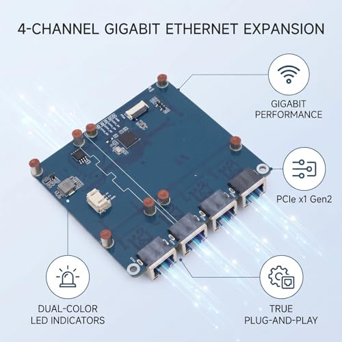Yunseity PCIe to Gigabit ETH Board, tarjeta de expansión Ethernet de 4 puertos para RasPi 5 con chipset RTL8153 miniatura 4