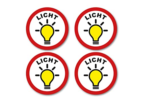 Aufkleber Licht aus an Schild Sticker Set Hinweis Wetterfest Witterungsbeständig Ritter Mediendesign, Rot-Weiss-Schwarz, 2,5 cm x