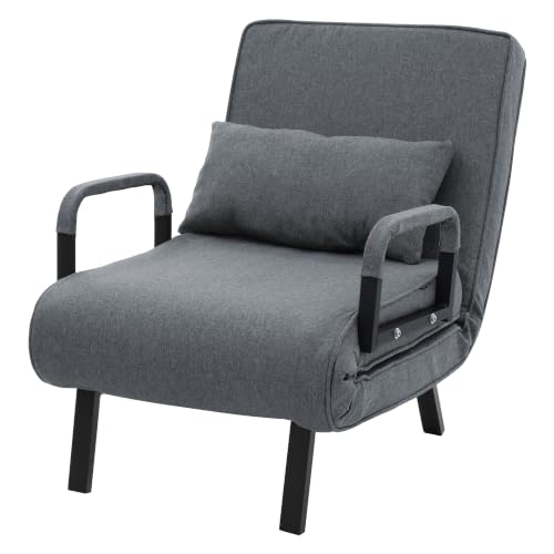 ML-Design Fauteuil Lit 1 Place Convertible, Chauffeuse Canapé Pliable 3 en 1, Dossier Réglable 6 Positions, Oreiller, Housse en Tissu Amovible, Cadre en Acier, pour Invités Salon Bureau, Anthracite