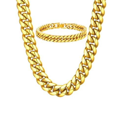 ChainsHouse Stainless Steel 14MM 18'' Cuban Link Necklace+8MM 7.5" Cuban Link Bracelet for Men