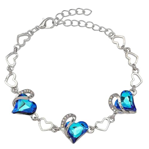Chaîne de mains cœur en cristal bleu, le cadeau idéal pour elle
