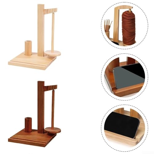 Image of Wooden Yarn Spool Rack, Yarn Holder for Crocheting, Wooden Yarn Holder Phone Stand, Wooden Yarn Holder for Crocheting and Knitting, for gifts for Cochet Lovers (Brown)