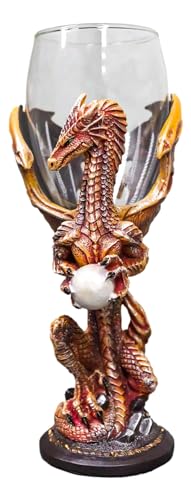 Ebros Gift Ruth Thompson Rust Dragon Pearl Guardian Glass Wine Goblet Chalice Cup Dragon Blade Series Collection Mythical Fantasy Party Hosting Accent