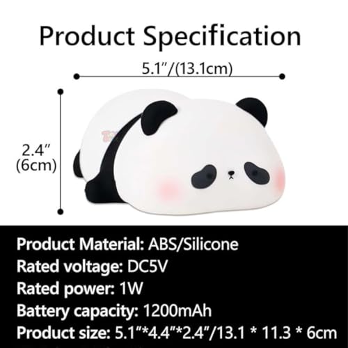 Image of TOYTONIC Cute Panda Silicone Night Light for Kids - Rechargeable Lamp with Tap Control Modes, 1200mAh Power Module, BPA-Free, Soft Silicone, Ideal for Bedroom, Nursery, Gift for Girls & Boys