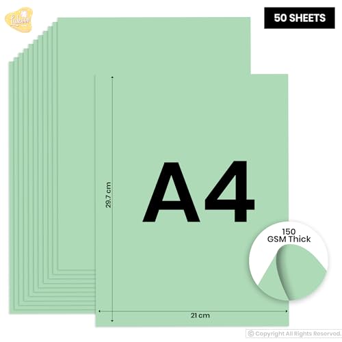 Image of Lakeer A4 Pastel Color Paper- Pastel Green Colour, Pack of 50 Sheets | 150 GSM Thick for Arts and Crafts, Printing, DIY Projects, Etc