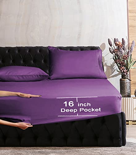 Image of Mocassi Twin Sheet Set - Luxury Hotel 1800 Premier Bedding Sheets & Pillowcases - Ultra Soft Breathable & Cooling Bed Sheets - Deep Pocket - Wrinkle Resistant - 4 Piece Set - Twin, Purple