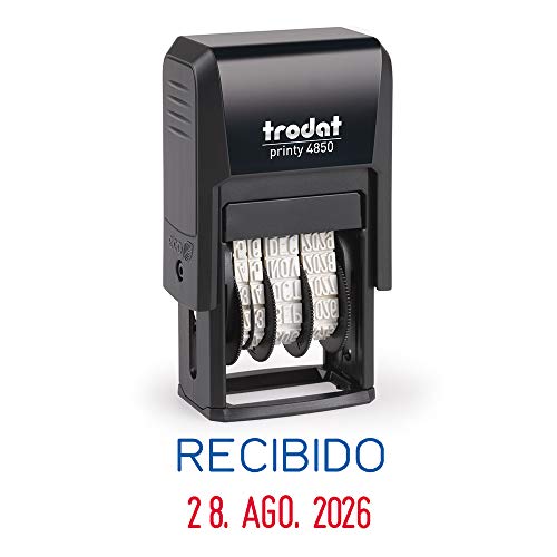 Sello Fechador Trodat Printy 4850/L1 Autoentintable Texto RECIBIDO, Tamaño de la Impresión 25 x 14 mm, Cartucho de Tinta Incorporado Bicolor Azul-Rojo