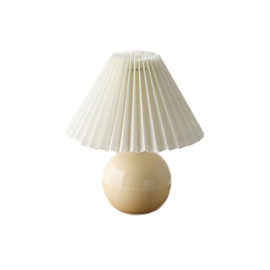 XXZY Table Lamp Retro Ceramic Bedside Lamp Fabric Pleated Lampshade Nightstand Lamp Living Room Bedroom Warm Decorative Lamp (Color : Beige)