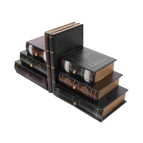 Sujetalibros retro de madera noble con cajas de almacenamiento decorativas de diseño 2