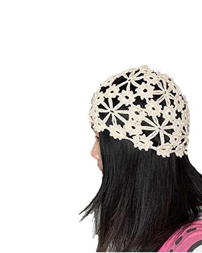Gorro tejido artesanal floral para mujer color beige miniatura 4