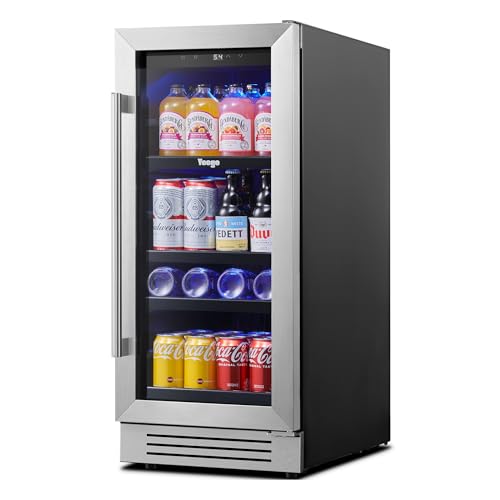 Yeego 15 Inch Beverage Refrigerator – 100 Can Mini Fridge with Glass Door, 34-54 ℉ Built-In Freestanding or Under Counter Beverage Cooler for Drink Soda Wine - For Home Bar Office