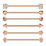 Mayhoop 14G Rose-gold Stainless Steel Industrial Barbell 35mm 1 3/8 Inch Industrial Piercing Bar For Women Men