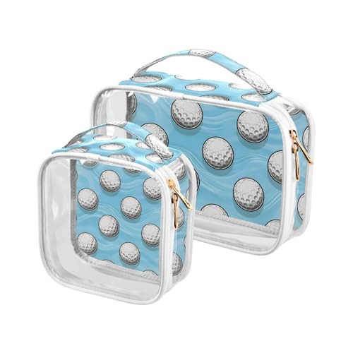 SUABO Golf Ball Toiletry Bag, 2 Pack Clear Makeup Bags with Handle Large Opening, Clear Toiletry Bags Fit Carry-on Travel Essential