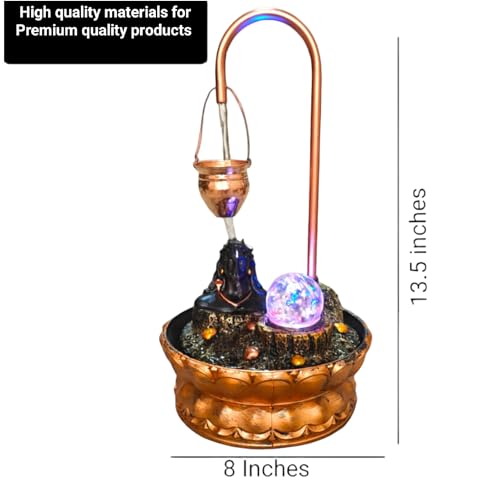 Image of Decrosh Copper Metal Shivling Water Fountain with Crystal Ball for Home Decor Showpiece Tabletop Waterfall Decoration | Indoor & Outdoor (Medium, Adiyogi Fountain)