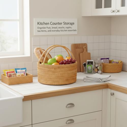 Handwoven Rattan Picnic Basket, 11"×11"×4" Rustic Storage - image 3