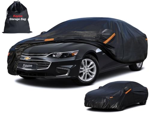 Image of Kayme 7 Layers Car Cover Custom Fit for Chevrolet Chevy Malibu (1997-2025) Waterproof All Weather for Automobiles,Outdoor Full Cover Rain Sun UV Protection.Black
