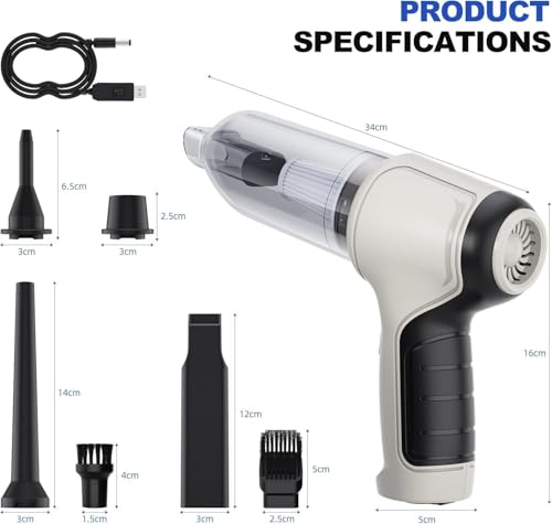 Image of MOKRUSH 3-in-1 Handheld Portable Mini Vacuum Cleaner | Cordless Blower for Car, USB Rechargeable | High-Power Wireless Cleaner | Washable HEPA Filter, Long Battery Life (Black)