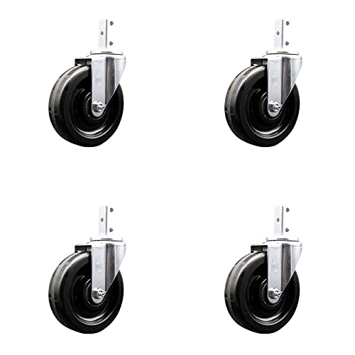 Swivel Square Stem Caster Set 4 w/5” x 1.25” Black Phenolic Wheel - 7/8” x 2” Square Stem with (3) 17/64” Diameter Mounting Holes - Includes 4 Swivel - 1200 lbs. Cpty/Caster - Service Caster Brand