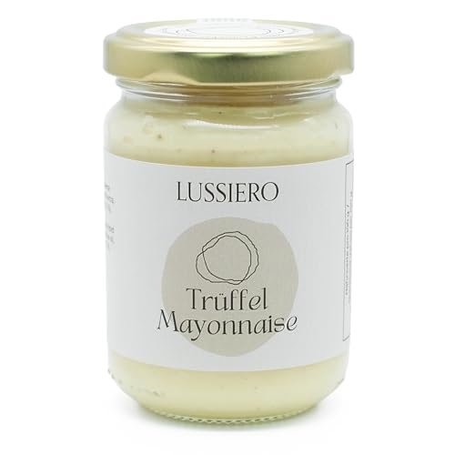 Lussiero Premium Trüffelmayonnaise mit echtem schwarzen Trüffel Gourmet Trüffelmayonnaise ideal für Pommes Burger Sandwiches und Feinschmecker Glutenfrei 120g