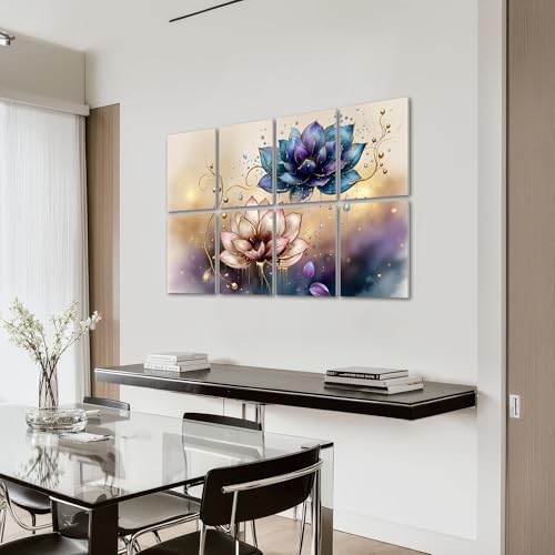 8 Pack Paneles Acústicos Absorbentes de Sonido Florales Abstractos Oro Púrpura para Pared 48"x32" miniatura 7