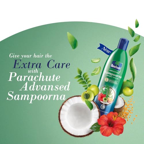 Image of Parachute Advansed Sampoorna Coconut Hair Oil with 5 Herbs (Hibiscus, Curry Leaves, Methi, Amla & Aloe), For Long, Thick & Black Hair, 80ml