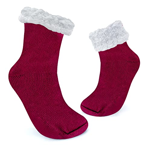 JOMIX Calze Antiscivolo Donna Felpate Lunghe Imbottite Calzettoni Invernali Calzini Termici Pile Calde Calze Termiche Donna da Casa MD7424 (Rosso, 36-42)