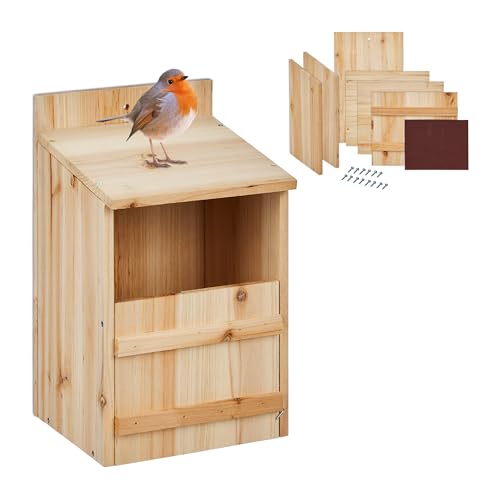 Relaxdays Nistkasten für Halbhöhlenbrüter, Bausatz, Einflugspalt HxB: 10 x 19 cm, Holz, Vogelhaus zum Aufhängen, Natur, 1 Stück Relaxdays Nistkasten für Halbhöhlenbrüter, Bausatz, Einflugspalt HxB: 10 x 19 cm, Holz, Vogelhaus zum Aufhängen, Natur, 1 Stück