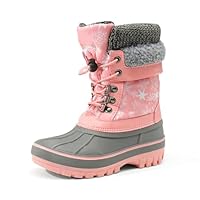 DREAM PAIRS Boys Girls Snow Boots Water-Resistant Outdoor Warm Cozy Anti-Slip Mid Calf Faux Fur Lining Insulated Winter Shoes for Little/Big Kids,Size 13 Little Kid,Pink,KMONTE-1