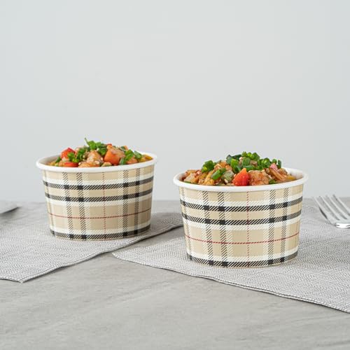 Image of Restaurantware Coppetta 5 Ounce Dessert Cups, 50 Disposable Ice Cream Cups - Lids Sold Separately, Sturdy, Plaid Paper FroYo Bowls, For Hot And Cold Foods, Perfect For Gelato Or Mousse (Pack of 2)