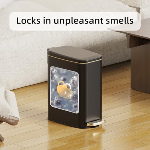Image of KSSKSS Small Bathroom Trash Can with Lid Soft Close, Step Pedal, 6L / 1.6 Gal Stainless Steel Garbage Bin with Removable Inner Bucket, Slim Wastebasket for Narrow Spaces (Black) (Black-P)