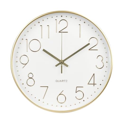 Wall Clock 12 Inch Non-Ticking Silent Modern Simple Style Round Decor Clock Gold Stereoscopic Dial Quartz Wall Clocks for Home/Office/School/Living Room/Bedroom/Kitchen