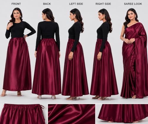 Image of OFEEFAN Women's Satin Saree Petticoat, Soft Satin Saree Underskirt, Free Size with Adjustable Drawstring