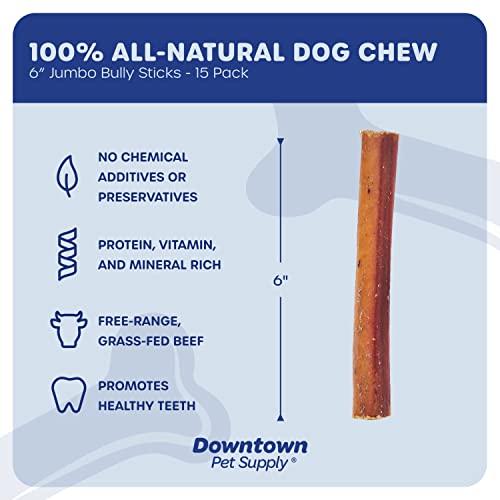 Downtown Pet Supply 6 Inch Bully Sticks For Large Dogs, 15 Pack Of Jumbo Extra Thick Treats For Aggressive Chewers, Single Ingredient, Rawhide-Free Long Lasting Dental Chews For Big And Medium Dogs #TOP1