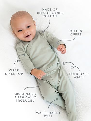 Colored Organics - Newborn Kimono Wrap Top and Footed Pant Set - Organic Cotton Infant Layette Clothing Set2