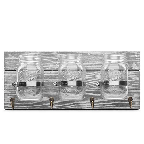 Gbtroo Toothbrush Holders Mason Jar Organizer Storage With Hooks, Rustic Hanging Wall Mason Jar With 3 Jars& 4 Hooks Ideal For Office, Bathroom, Kitchen, Entryway Decor, Grey #TOP13