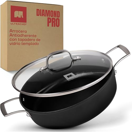 La mejor selección de Arrocera Walmart del mes. 50 ULTRACHEF Arrocera Antiadherente Diamond Pro. Olla Baja con Mango de Acero Inoxidable y Tapadera de Vidrio Templado. Libre de PFOA. Para todo tipo de estufas, inducción, gas,...